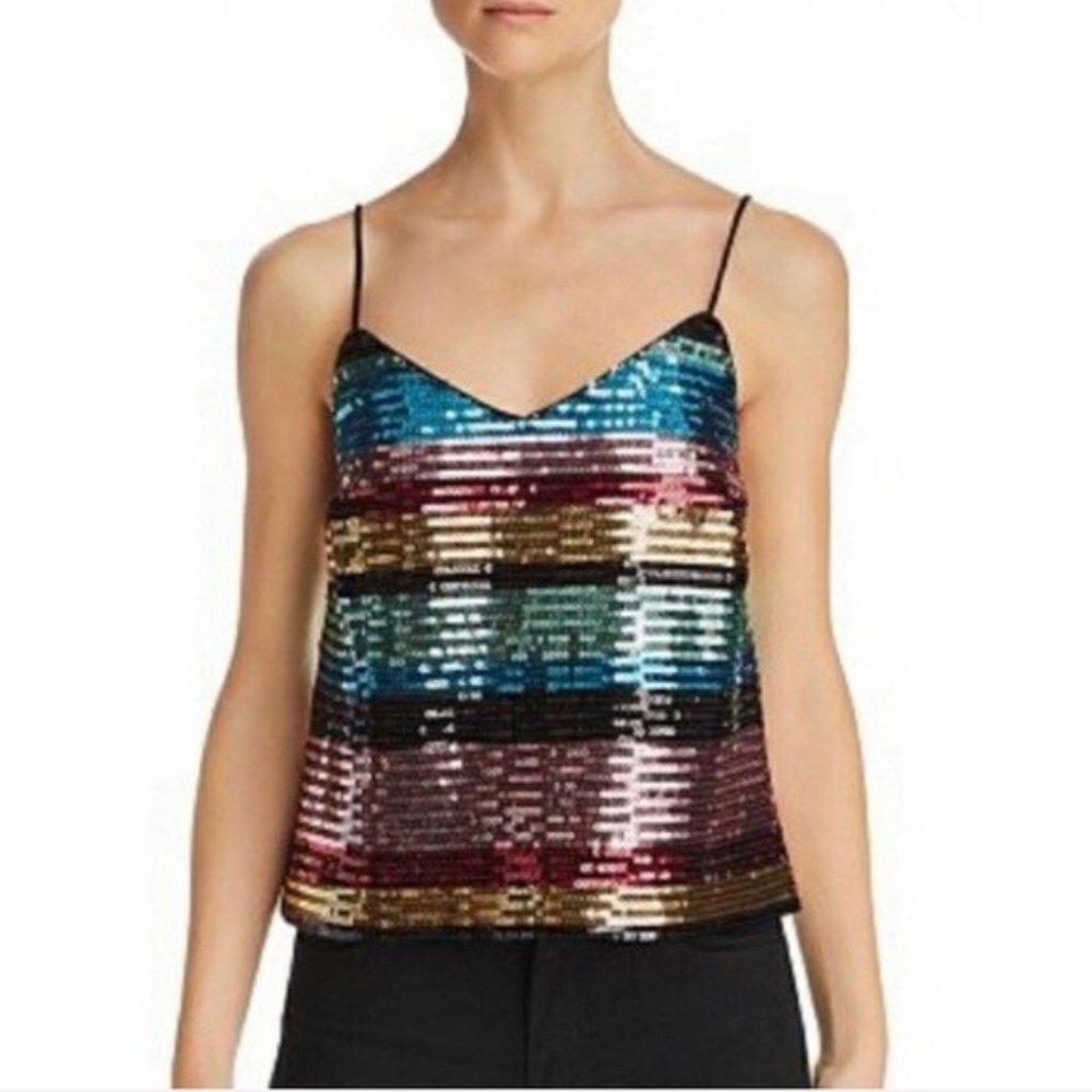 Wayf Murphy Rainbow-Stripe Sequined Camisole Tank Top